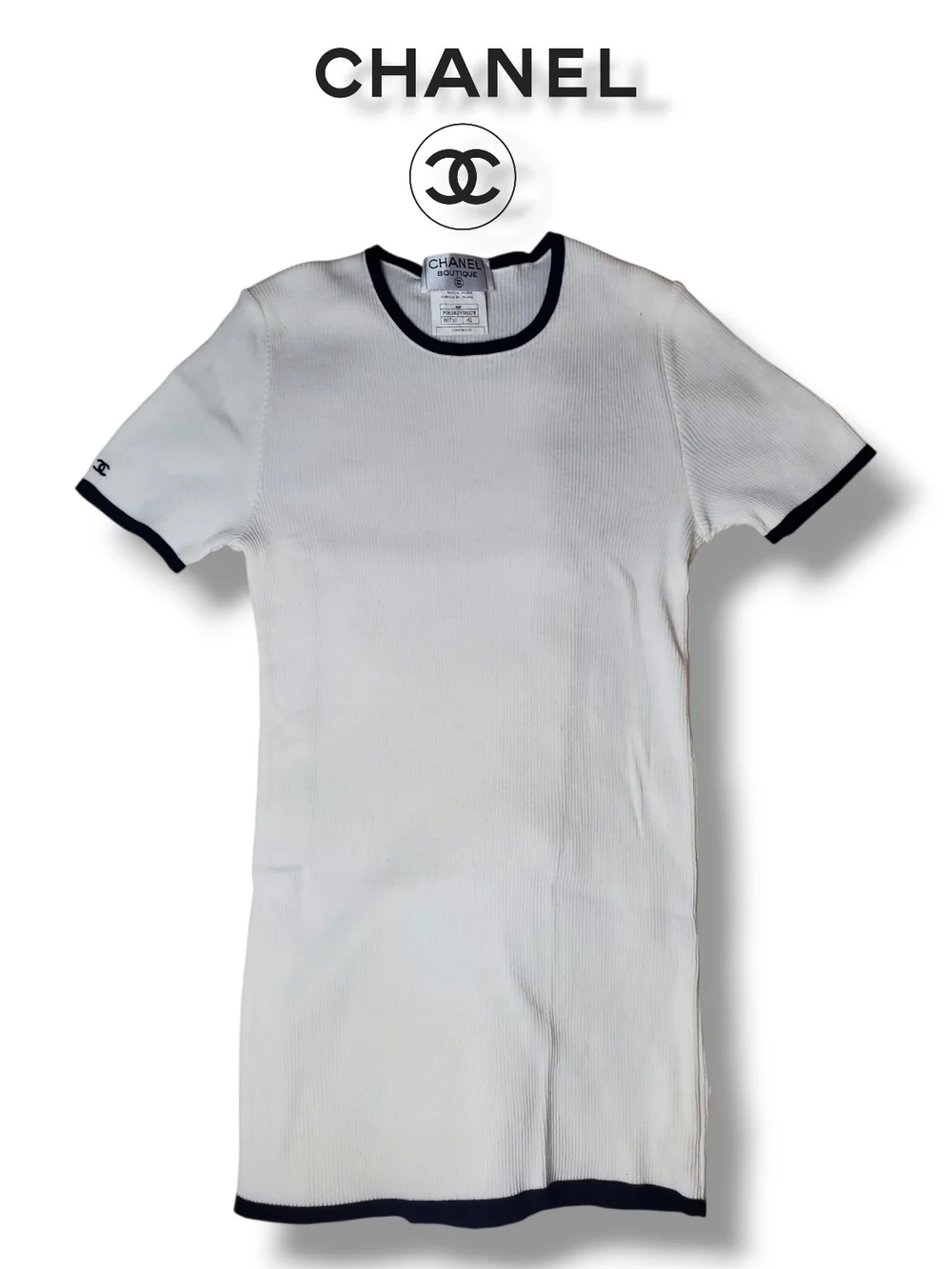 Vintage 1996 Karl Lagerfeld for CHANEL Boutique Ribbed Knit Ringer Top – FR 42